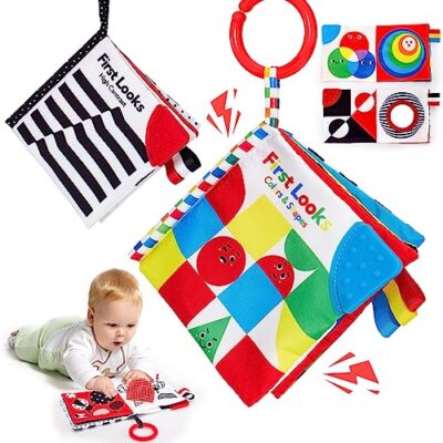 Livre tissu bébé avec cartes contrastees bebe eveil
