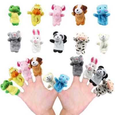 Marionnette a main enfant, lot de 10 animaux colores