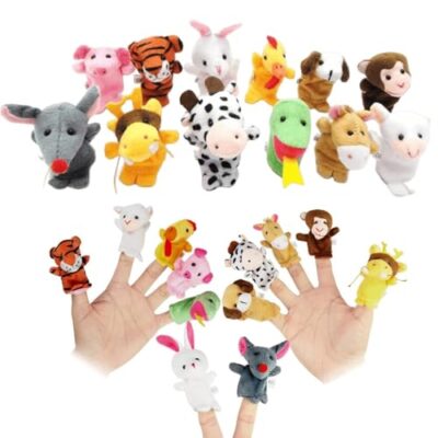 Marionnette a main enfant : lot de 12 animaux en velours