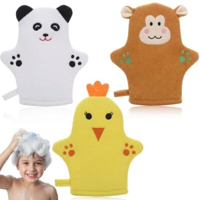 Marionnettes animaux enfant : lot de 3 gants de toilette