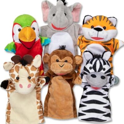 Marionnettes animaux enfant safari Melissa & Doug, lot de 6