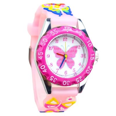 Montre éducative enfant analogique papillon rose