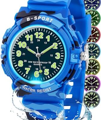 Montre enfant garcon aiguilles avec lumières et étanchéité 30 m