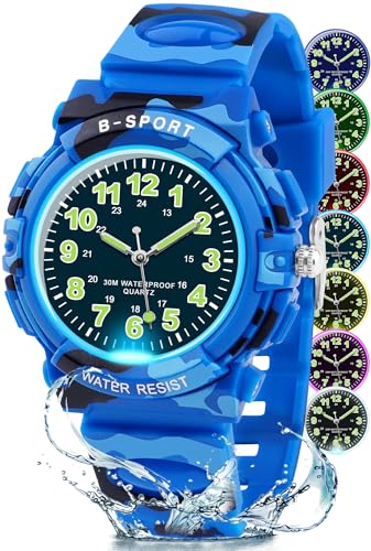 Montre enfant garcon aiguilles avec lumières et étanchéité 30 m