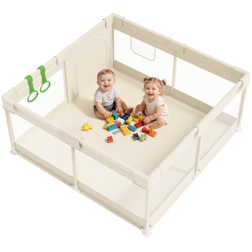 Parc bebe pliable beige 120 x 120 cm avec maille 360°