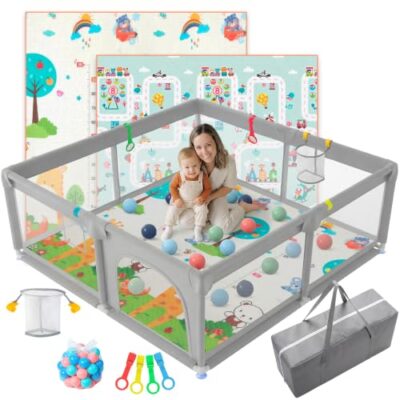 Parc bebe pliable carré JUPPLIES avec tapis et poignées