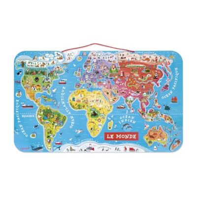 Puzzle carte du monde enfant magnétique en bois Janod