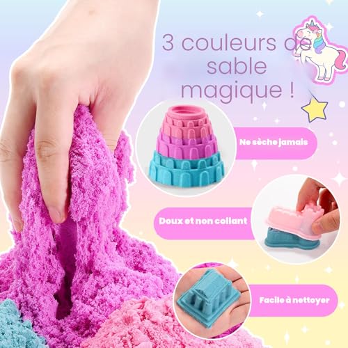 Sable cinetique enfant licorne tricolore avec valise vue 3