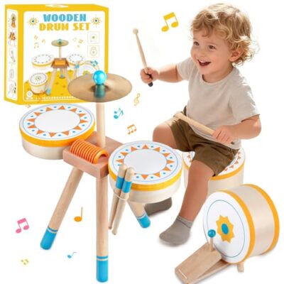Set de tambour, instrument de musique enfant bois