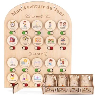 Tableau de routine enfant en bois avec 50 tâches