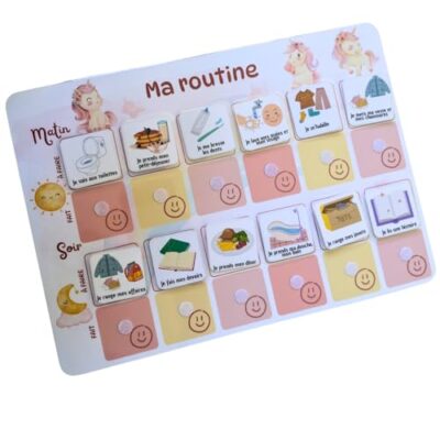 Tableau de routine enfant licorne avec 30 étiquettes