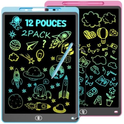 Tablette ecriture enfant lcd 12 pouces lot de 2 bleu rose