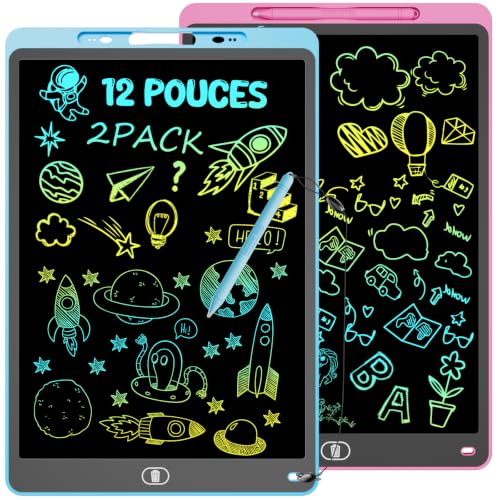 Tablette ecriture enfant lcd 12 pouces lot de 2 bleu rose