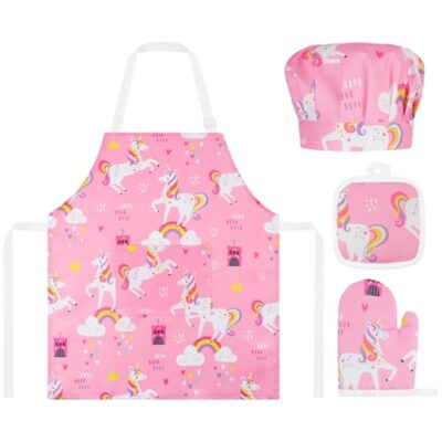 Tablier enfant cuisine réglable avec toque, gant et manique