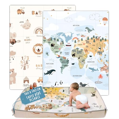 Tapis eveil bebe coton pliable réversible 180 x 140 cm