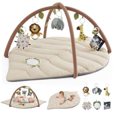 Tapis eveil bebe montessori feuille avec arche amovible