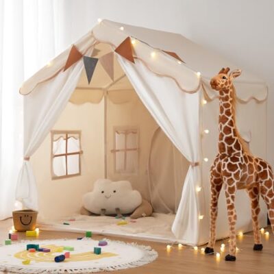 Tipi enfant chambre 2 en 1 besrey avec tapis et lumières