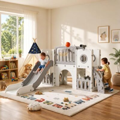 Toboggan bebe interieur 9 en 1 avec panier de basket