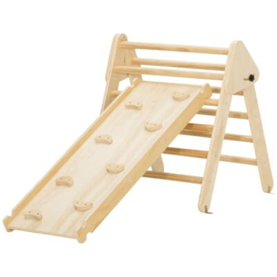 Toboggan enfant bois 3 en 1 avec triangle d’escalade