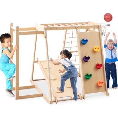Toboggan enfant bois 8 en 1 avec structure d’escalade