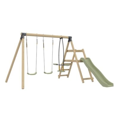 Toboggan enfant bois avec balançoires et vis à vis