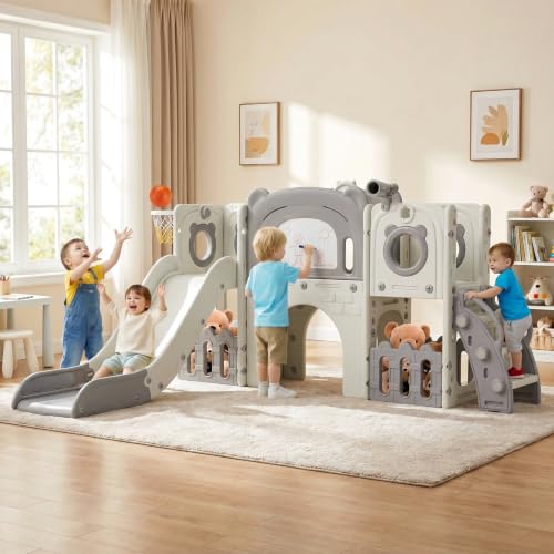 Toboggan enfant interieur 10 en 1 gris et blanc