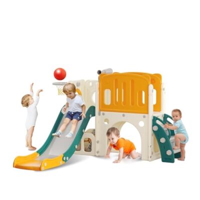 Toboggan enfant interieur avec tunnel et panier de basket