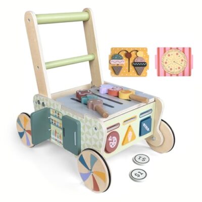 Trotteur bebe bois avec centre d’activites cuisine