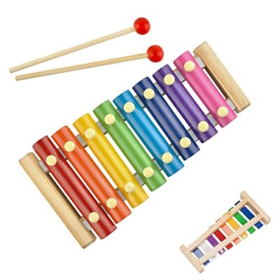 Xylophone enfant bois coloré avec touches métalliques