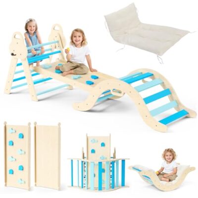 Aire de jeux d’intérieur STYPLZ, triangle d’escalade et toboggan en bois