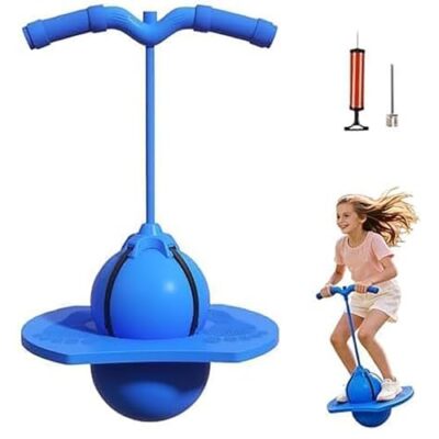Ballon sauteur ZVD bleu avec poignée, pompe et base antidérapante