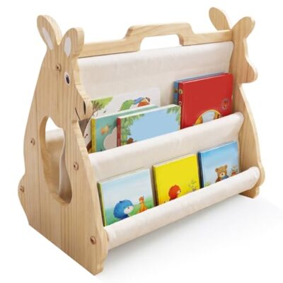 Bibliothèque enfant Valyrane en bois massif, basse et stable