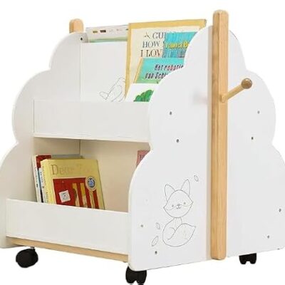 Bibliothèque enfant WOTAT à roulettes, 3 compartiments et rangement caché