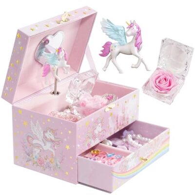 Boîte à bijoux musicale licorne ProCase avec miroir, en similicuir