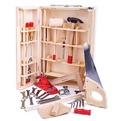 Boîte à outils enfant Bigjigs Toys en bois, 28 pièces dont un marteau