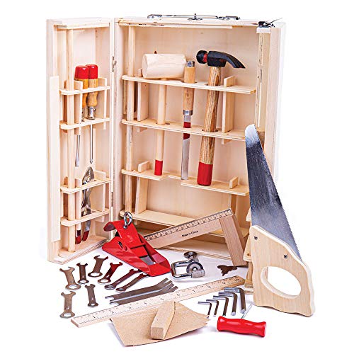 Boîte à outils enfant Bigjigs Toys en bois, 28 pièces dont un marteau