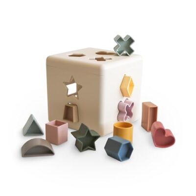 Boîte de tri mushie à 12 formes géométriques en couleurs douces