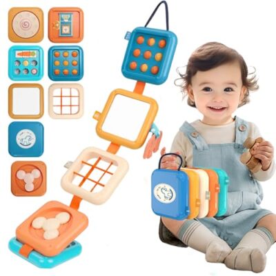 Busy board cube Afufu, 8 activités sensorielles, 10 cm de côté