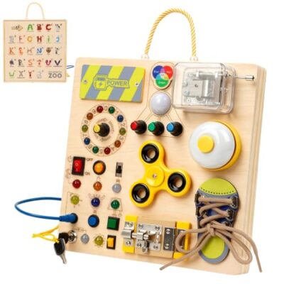 Busy board en bois Tospino, planche d’activités 2 en 1 avec LED