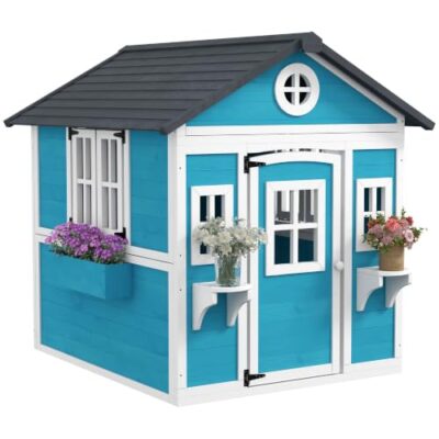 Cabane de jeu en bois de sapin Outsunny avec jardinières, 3 à 8 ans