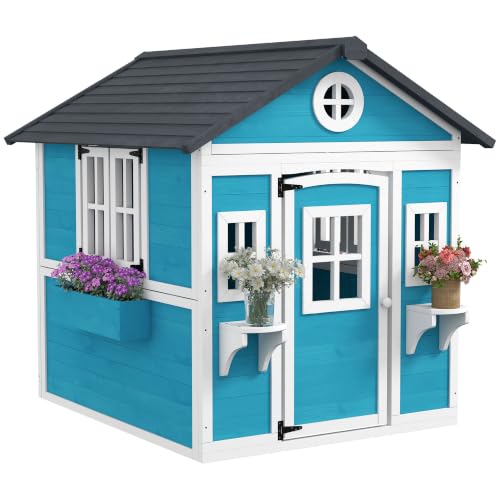 Cabane de jeu en bois de sapin Outsunny avec jardinières, 3 à 8 ans