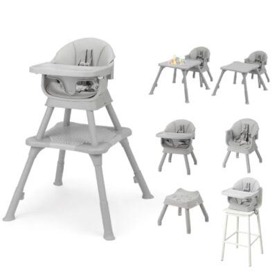 Chaise haute évolutive Bonnlo 9 en 1 avec 2 plateaux, gris