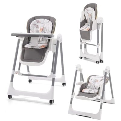 Chaise haute pliable Arkyomi avec harnais et roues verrouillables