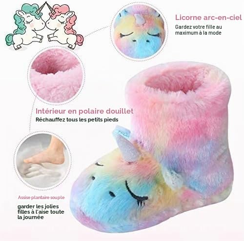 Chausson botte en peluche Dream Bridge, licorne multicolore