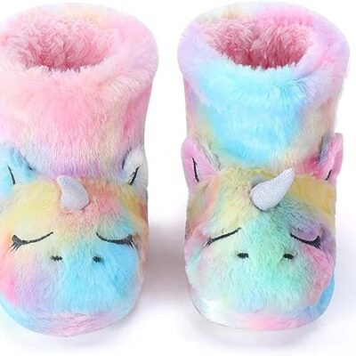 Chausson botte en peluche Dream Bridge, licorne multicolore