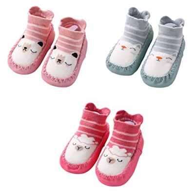Chausson chaussette bébé FedMois à pastilles antidérapantes, lot de 3
