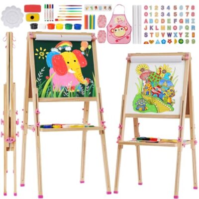 Chevalet de peinture enfant Forroby, double face en bois rose