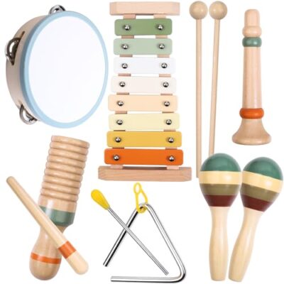 Coffret d’instruments de musique en bois LYOKELC, 12 pièces