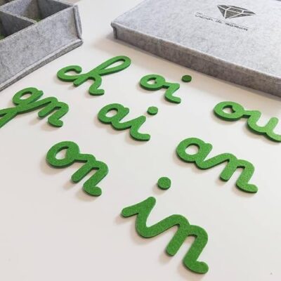 Coffret de digrammes mobiles cursifs en feutrine, Trésor de maman