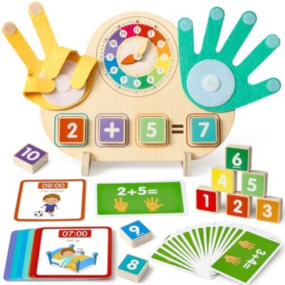 Coffret de mathématiques en bois Atoylink avec horloge et blocs